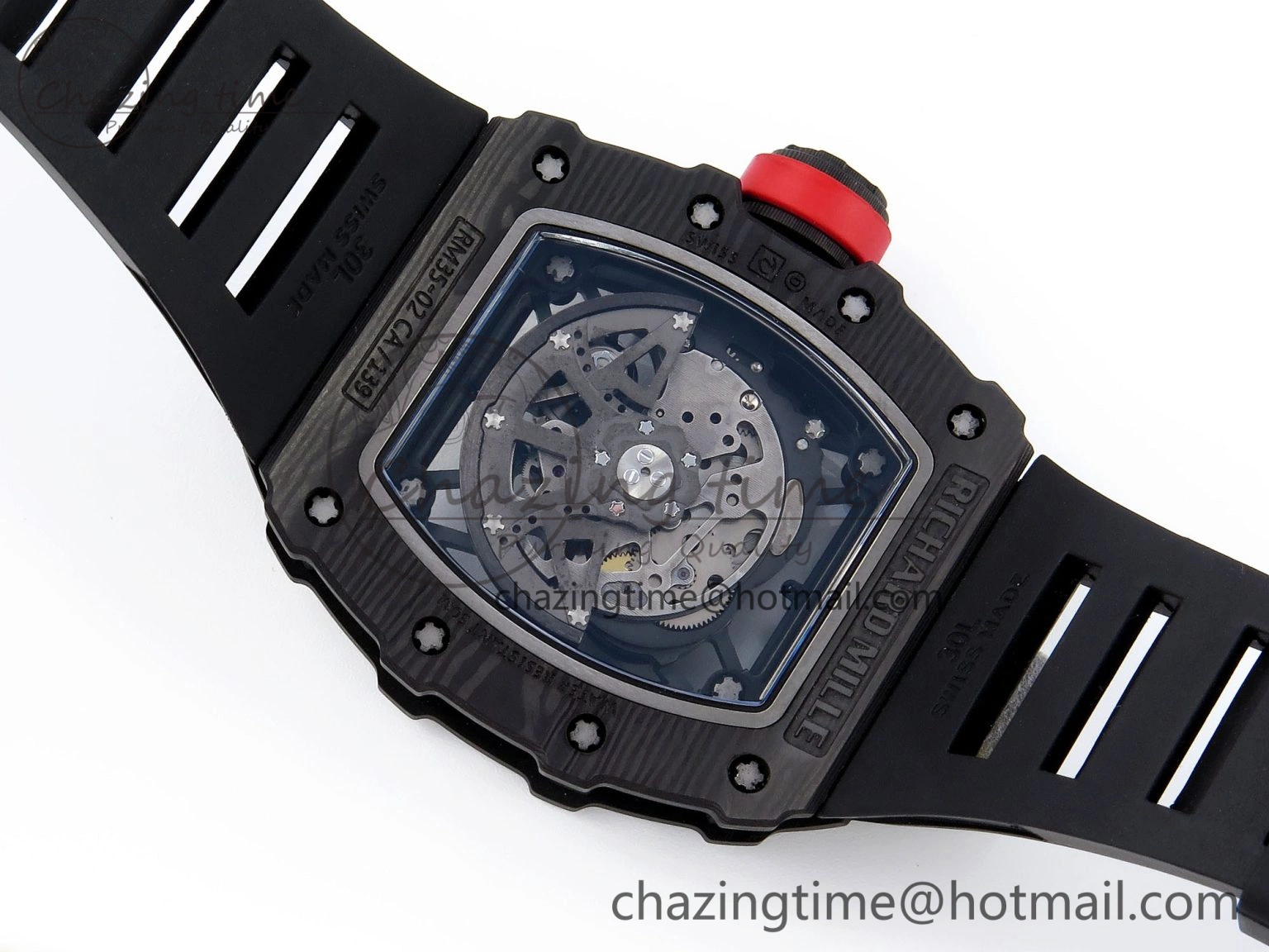 Attractive RM035 BLACK CARBON SONIC BEST EDITION SKELETON DIAL ON BLACK RUBBER STRAP CLONE RMUL 9314