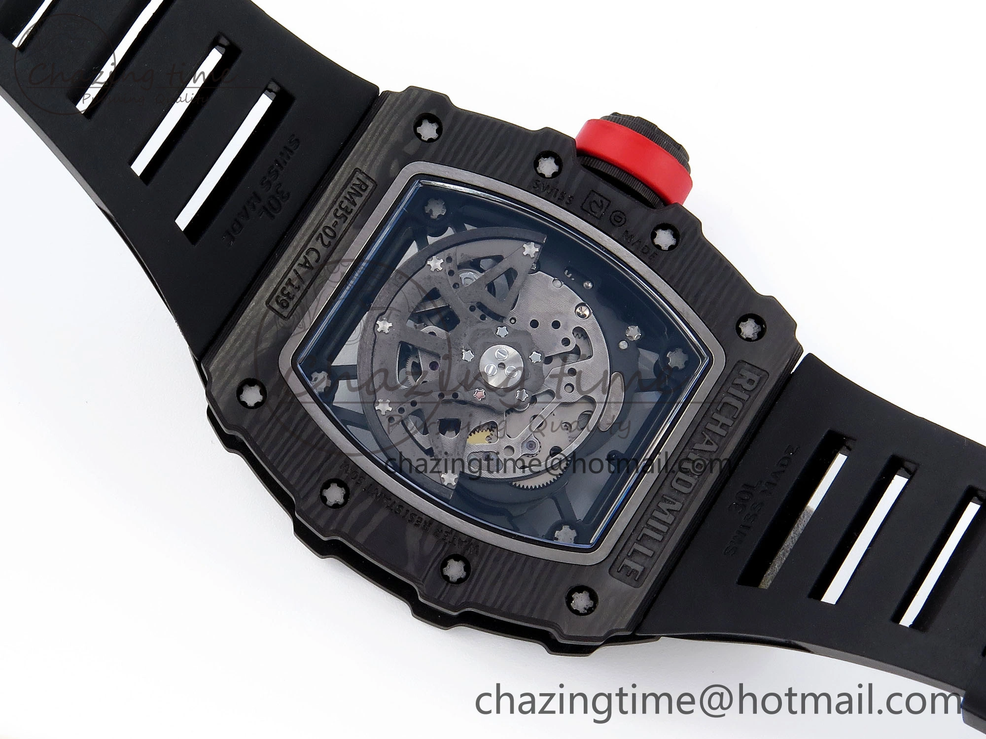 Attractive RM035 BLACK CARBON SONIC BEST EDITION SKELETON DIAL ON BLACK RUBBER STRAP CLONE RMUL 9314