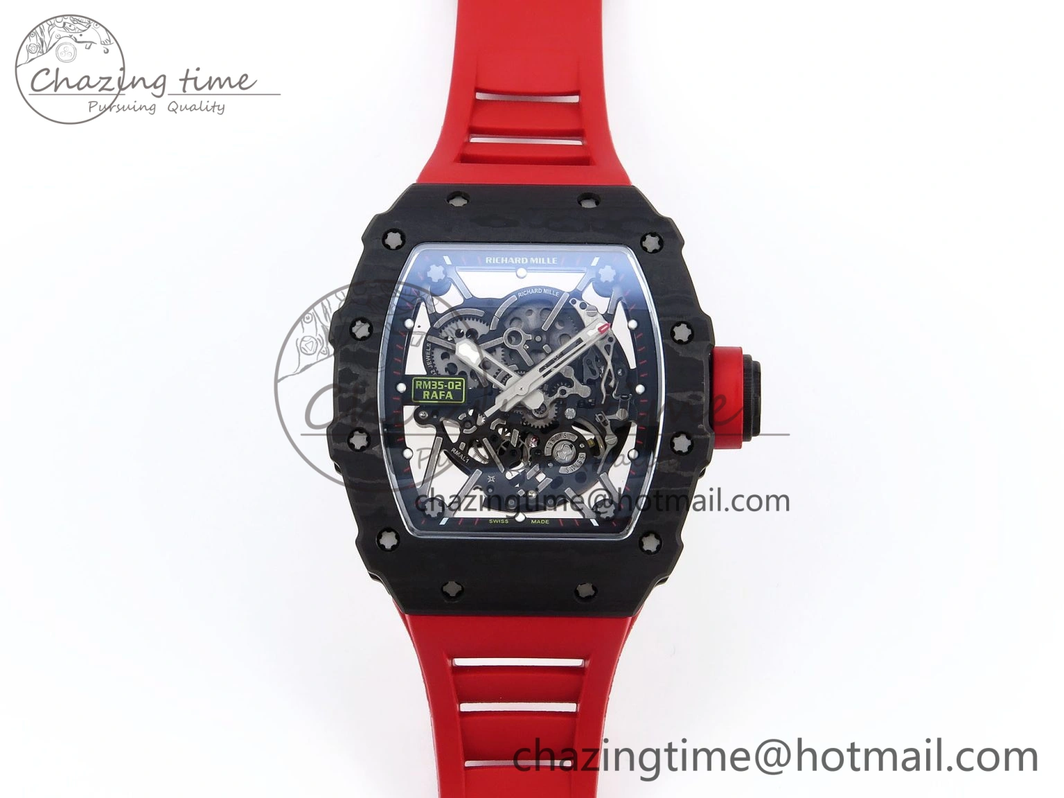RM035 BLACK CARBON SONIC BEST EDITION SKELETON DIAL ON RED RUBBER STRAP CLONE RMUL SportInspired 9317
