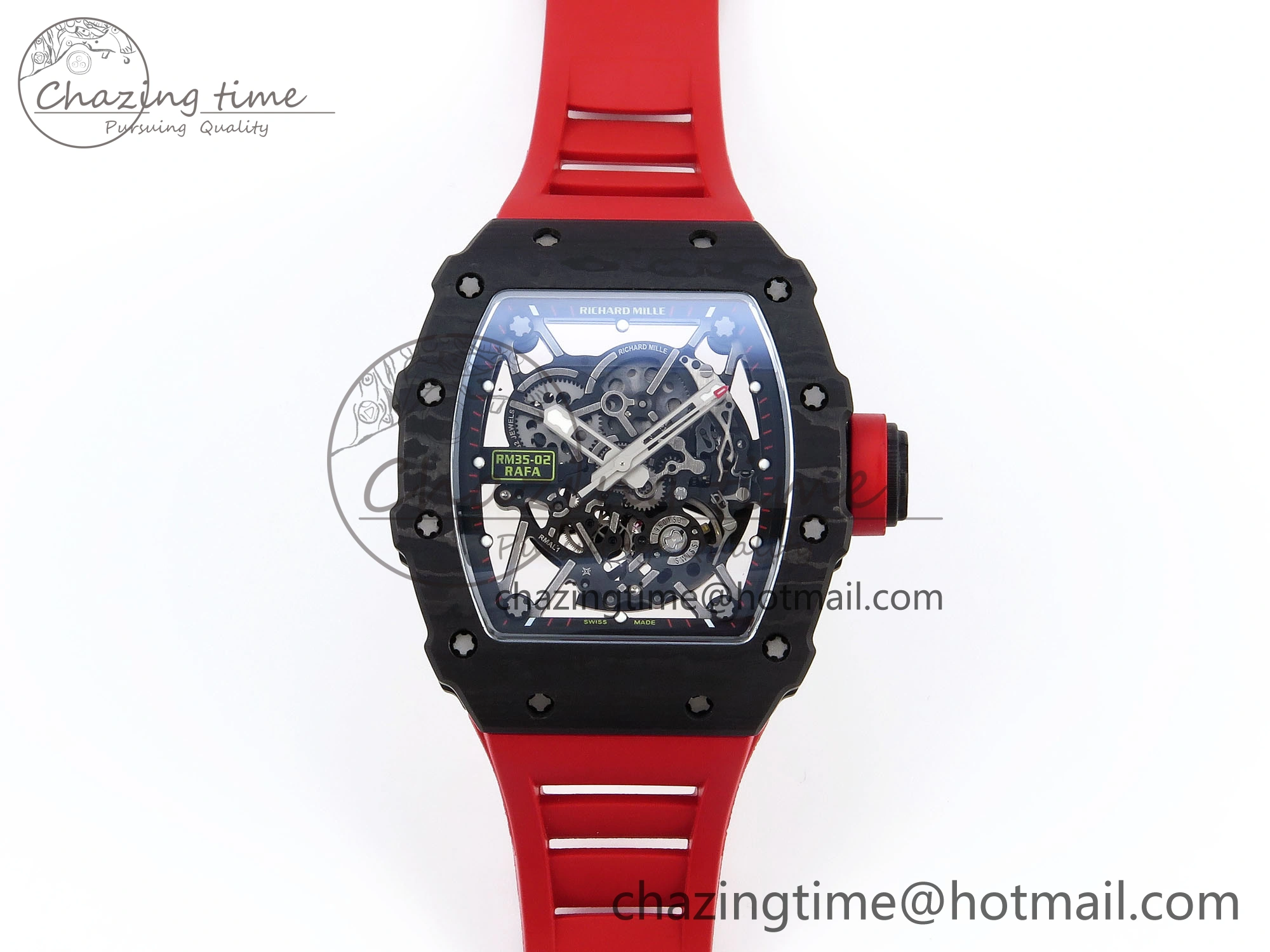 RM035 BLACK CARBON SONIC BEST EDITION SKELETON DIAL ON RED RUBBER STRAP CLONE RMUL SportInspired 9317
