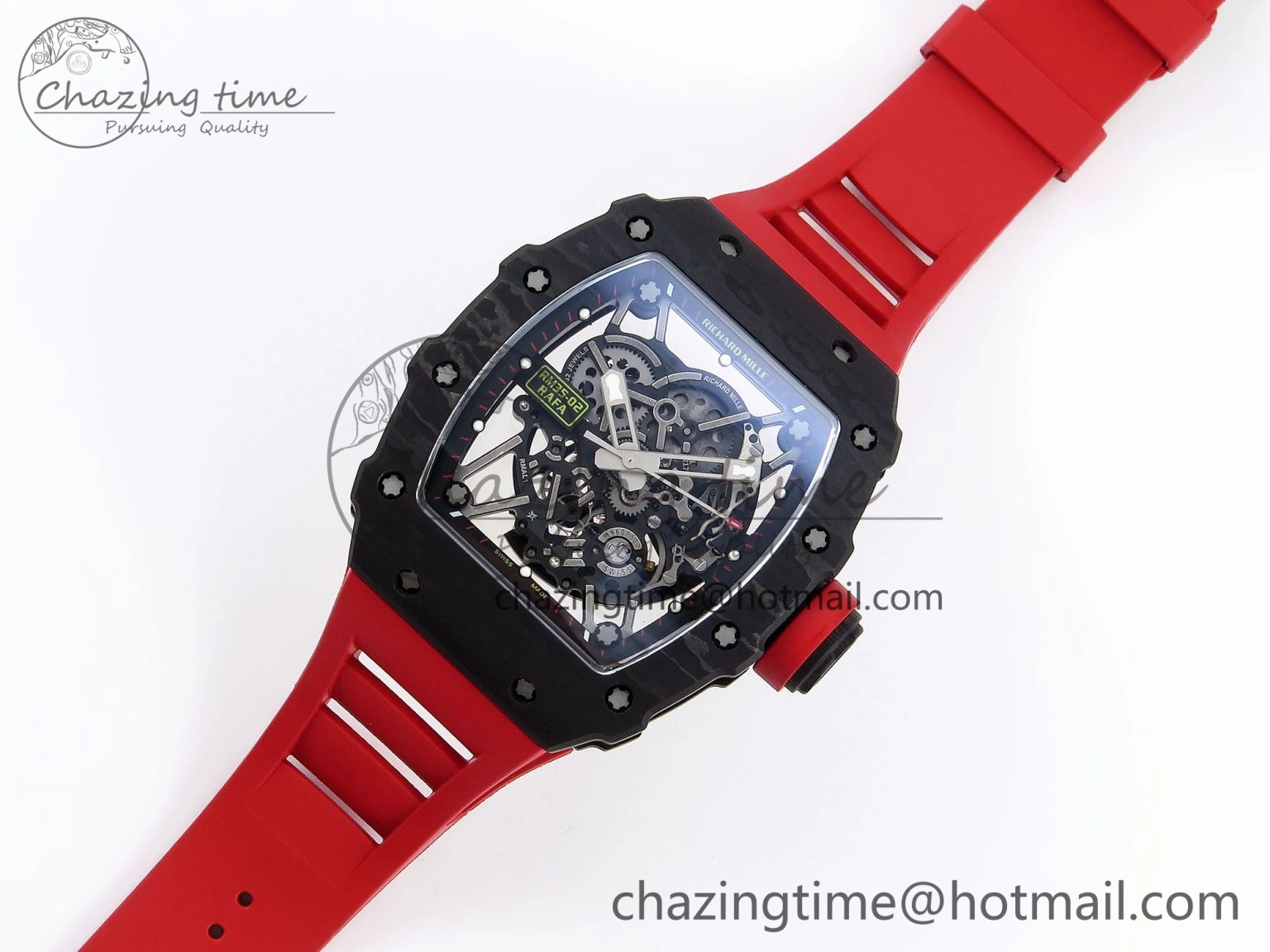 RM035 BLACK CARBON SONIC BEST EDITION SKELETON DIAL ON RED RUBBER STRAP CLONE RMUL SportInspired 9317