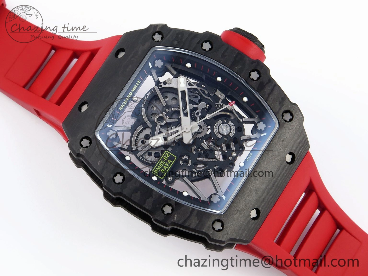 RM035 BLACK CARBON SONIC BEST EDITION SKELETON DIAL ON RED RUBBER STRAP CLONE RMUL SportInspired 9317