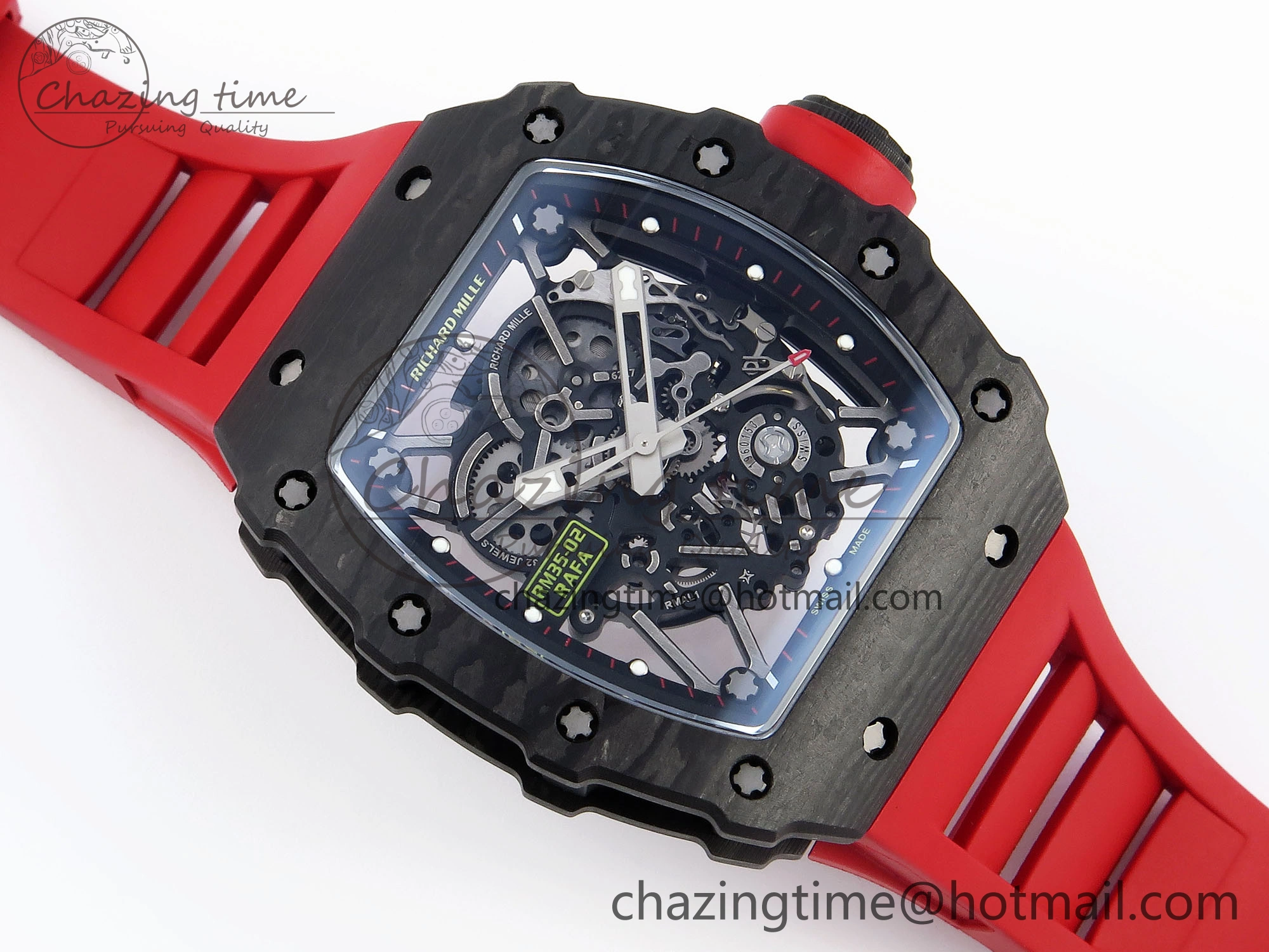 RM035 BLACK CARBON SONIC BEST EDITION SKELETON DIAL ON RED RUBBER STRAP CLONE RMUL SportInspired 9317