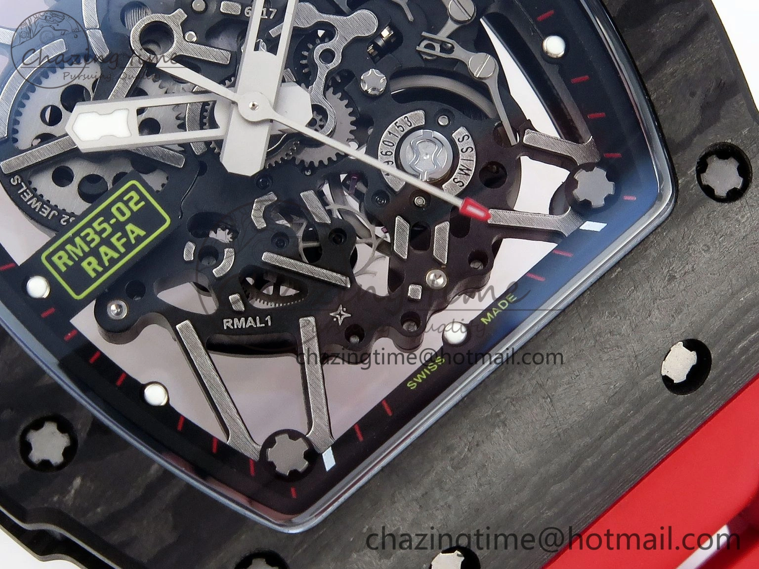 RM035 BLACK CARBON SONIC BEST EDITION SKELETON DIAL ON RED RUBBER STRAP CLONE RMUL SportInspired 9317