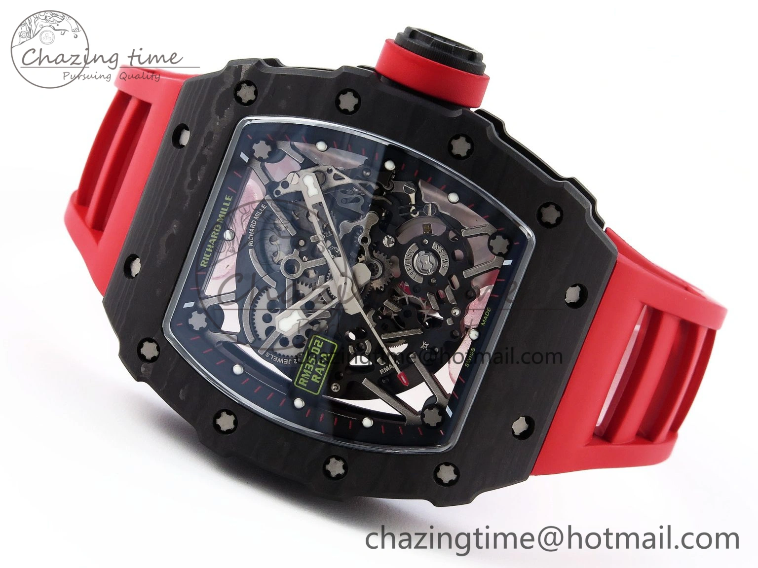 RM035 BLACK CARBON SONIC BEST EDITION SKELETON DIAL ON RED RUBBER STRAP CLONE RMUL SportInspired 9317