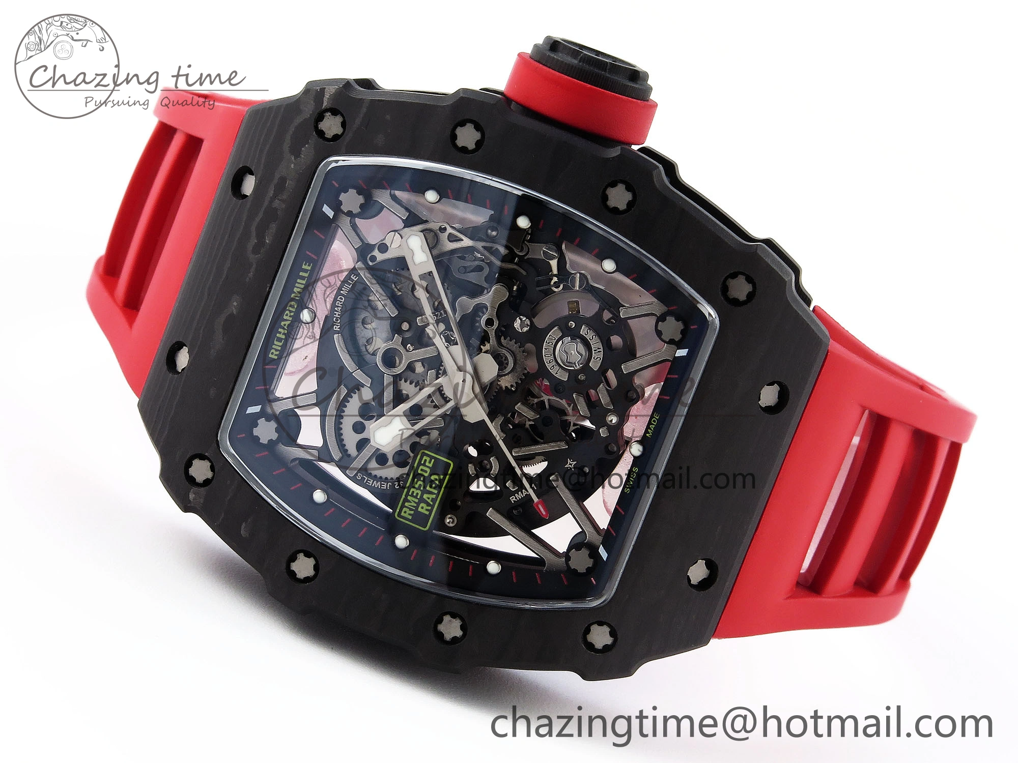 RM035 BLACK CARBON SONIC BEST EDITION SKELETON DIAL ON RED RUBBER STRAP CLONE RMUL SportInspired 9317