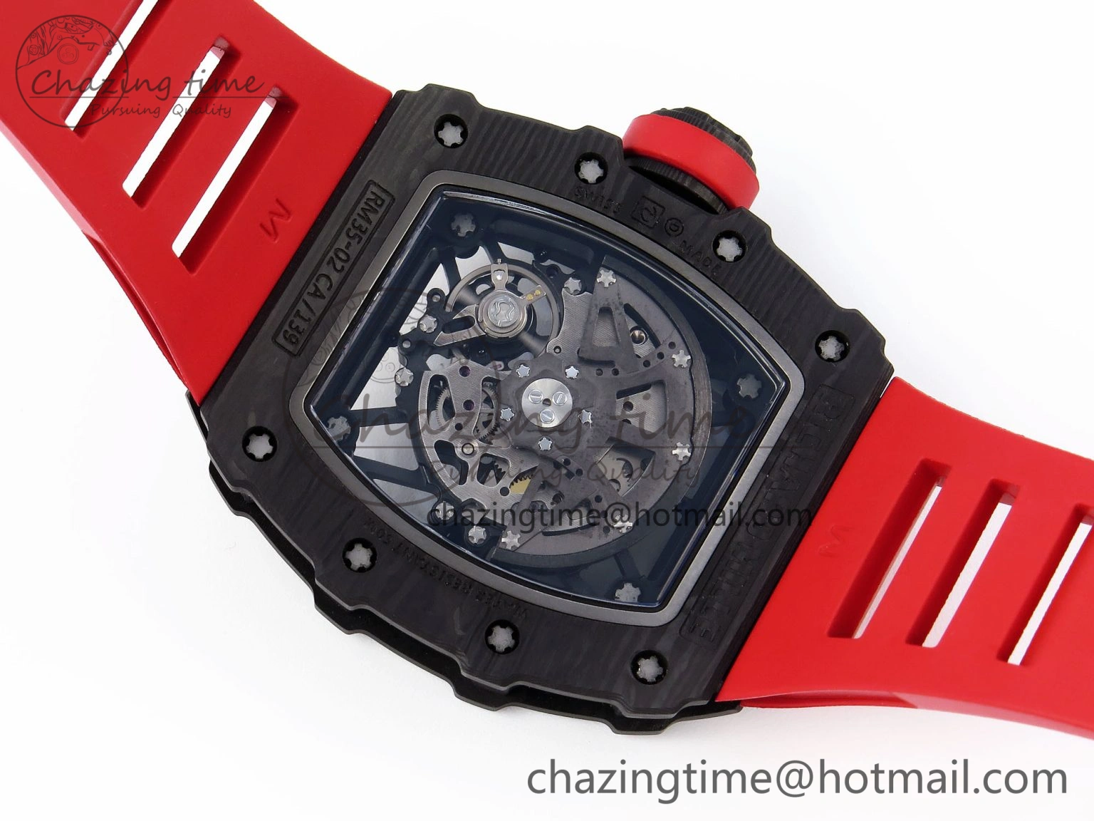 RM035 BLACK CARBON SONIC BEST EDITION SKELETON DIAL ON RED RUBBER STRAP CLONE RMUL SportInspired 9317