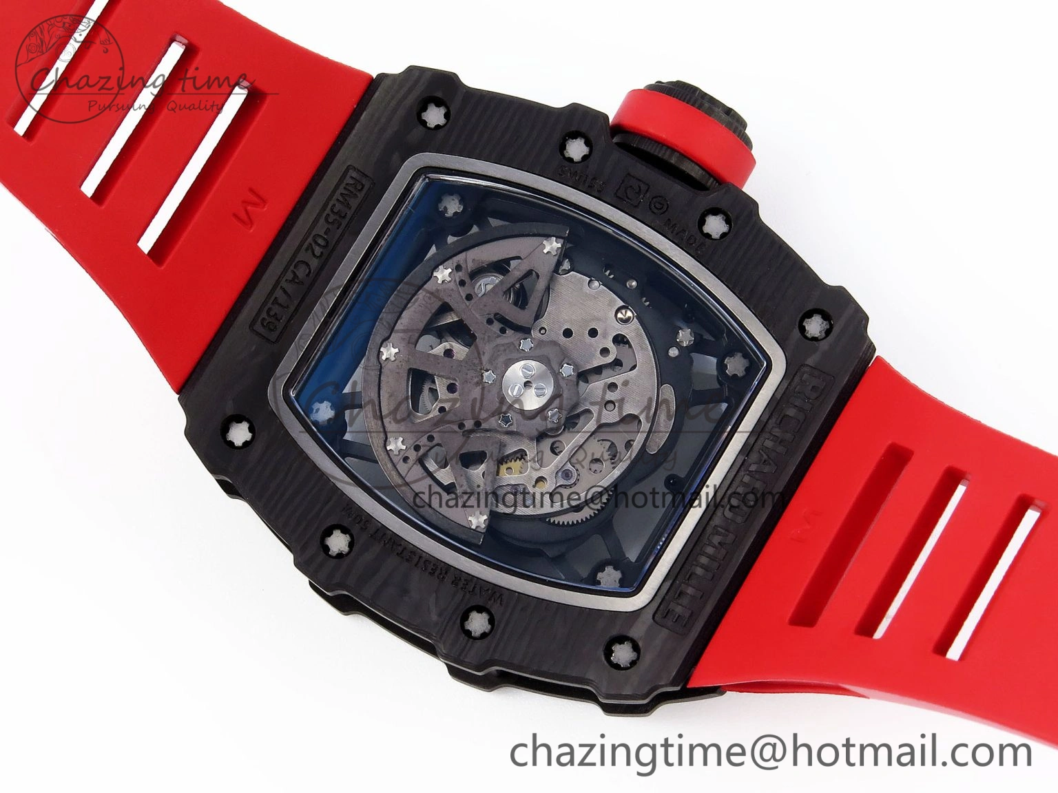 RM035 BLACK CARBON SONIC BEST EDITION SKELETON DIAL ON RED RUBBER STRAP CLONE RMUL SportInspired 9317