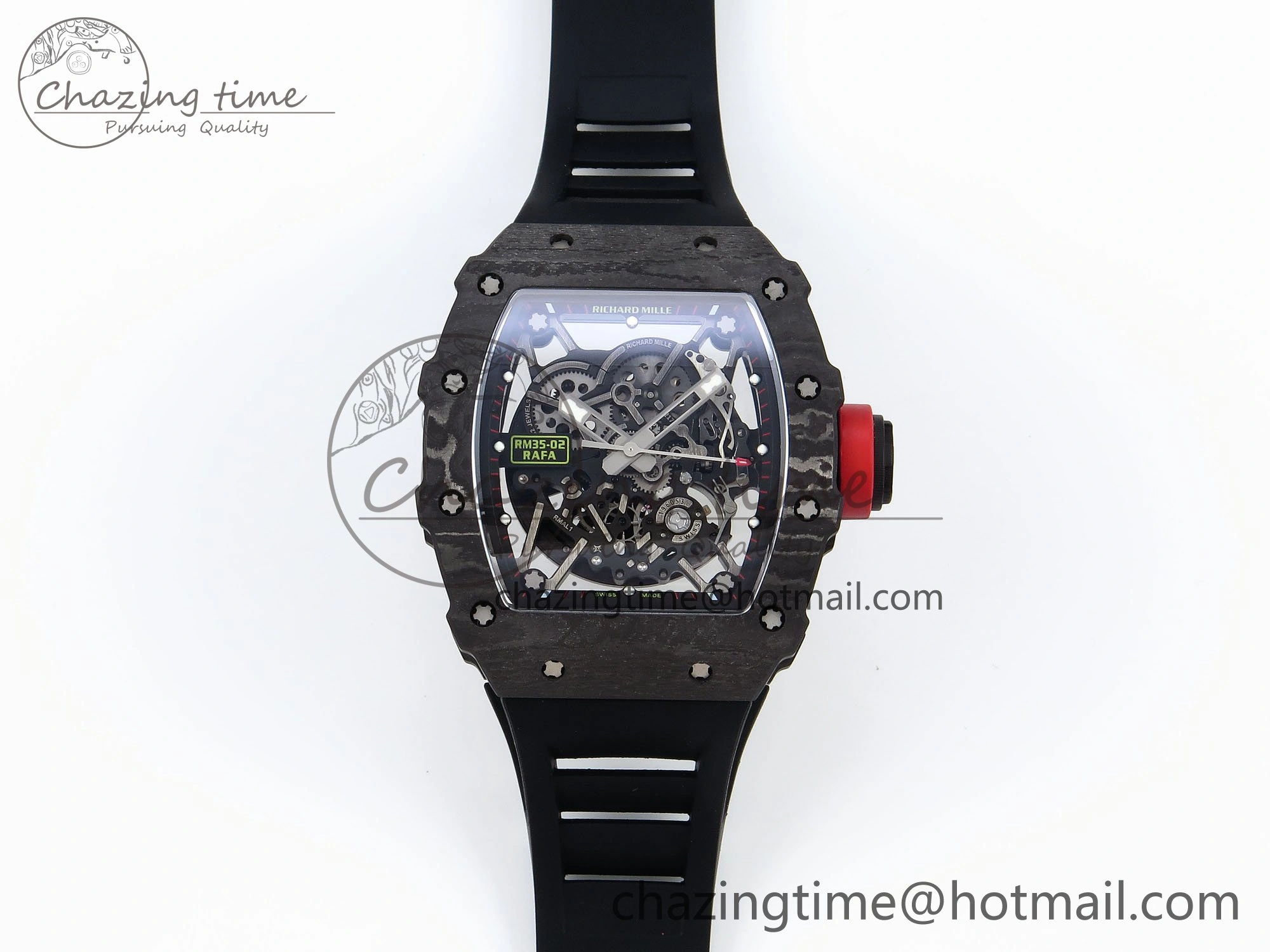 RM035 Black Carbon SONIC Best Edition Skeleton Dial on Black Rubber Strap Clone RMUL FashionForward 9307