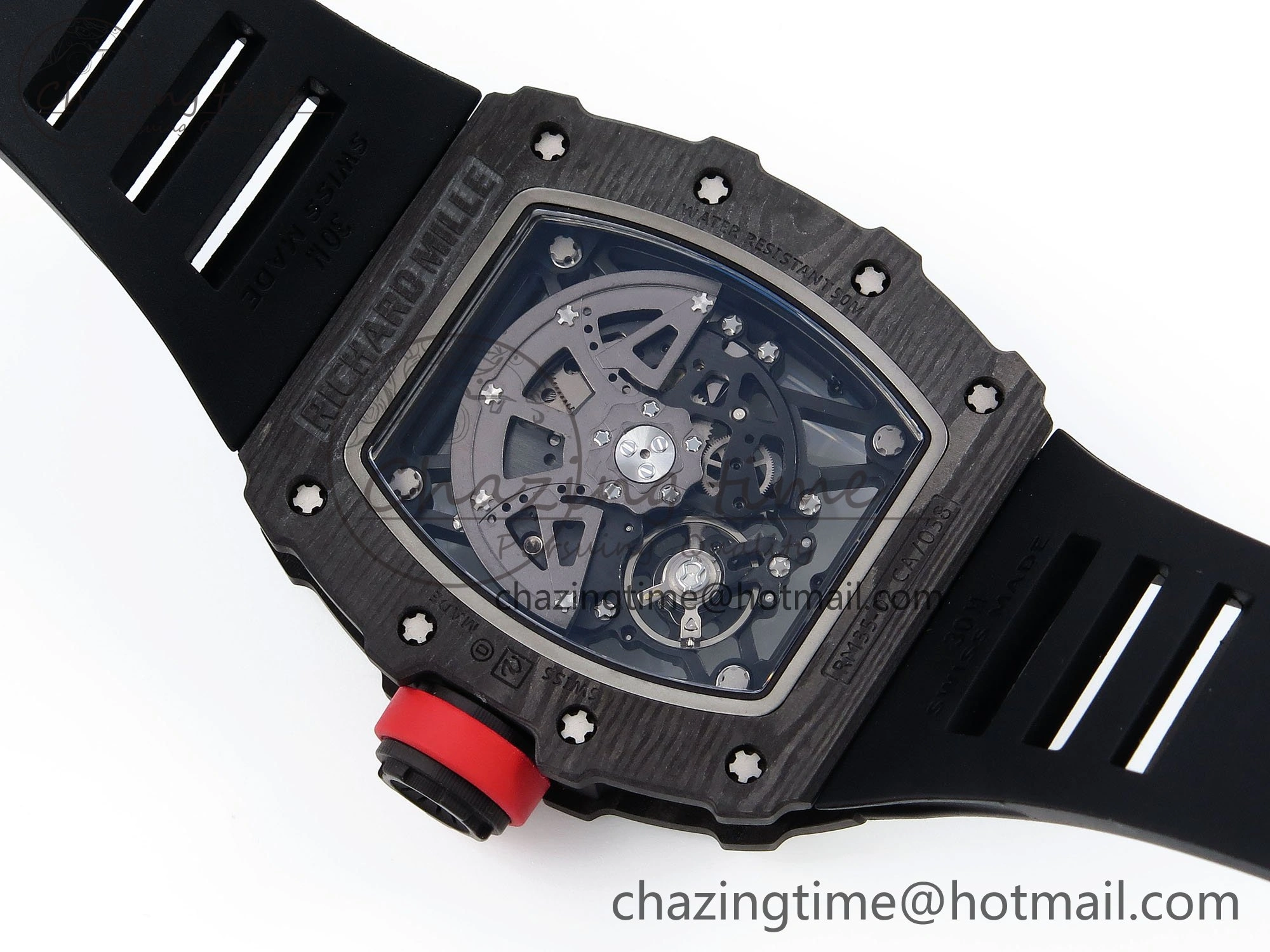 RM035 Black Carbon SONIC Best Edition Skeleton Dial on Black Rubber Strap Clone RMUL FashionForward 9307