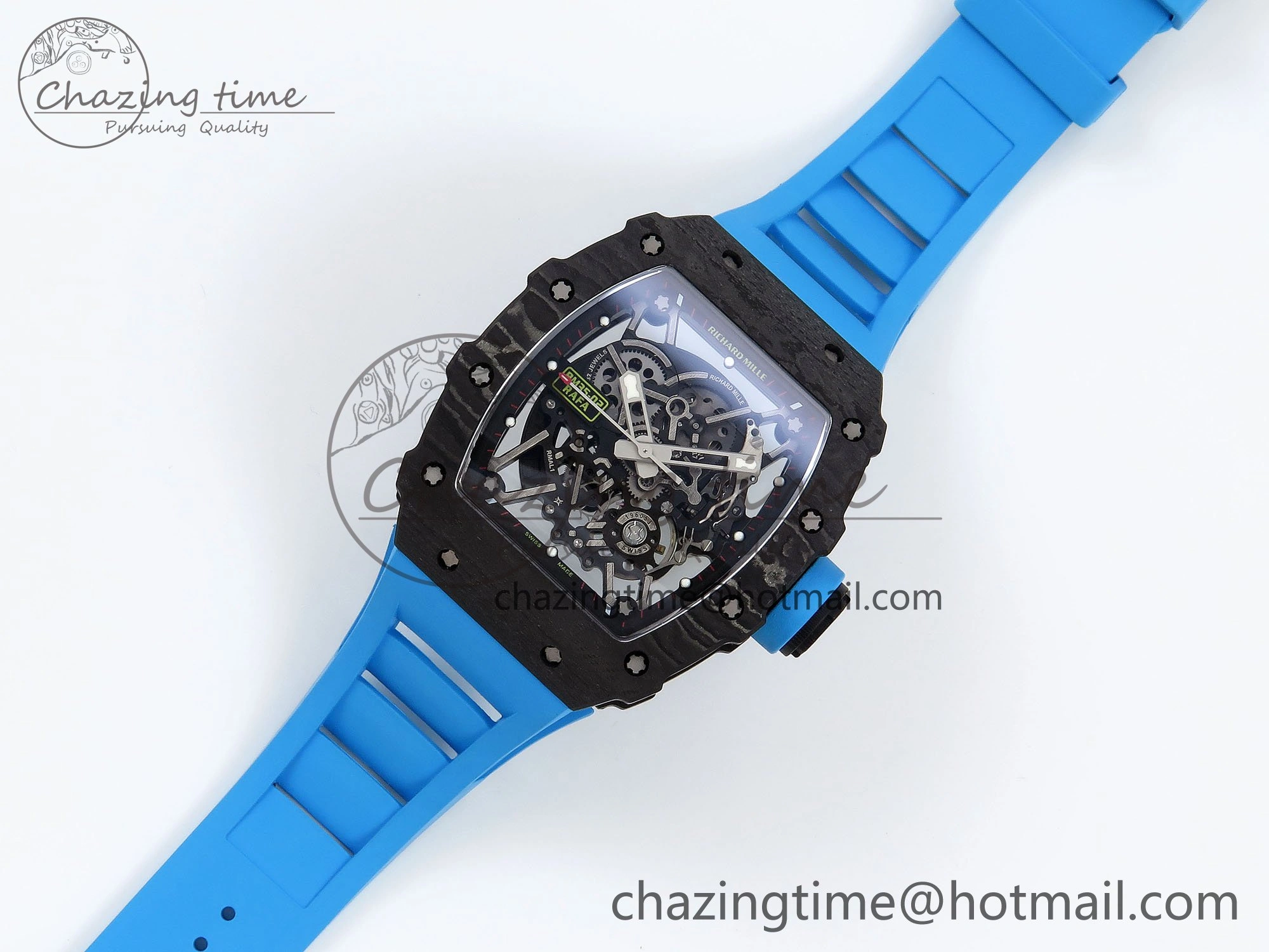 RM035 Black Carbon SONIC Best Edition Skeleton Dial on Blue Rubber Strap Clone RMUL TimelessDesign 9304