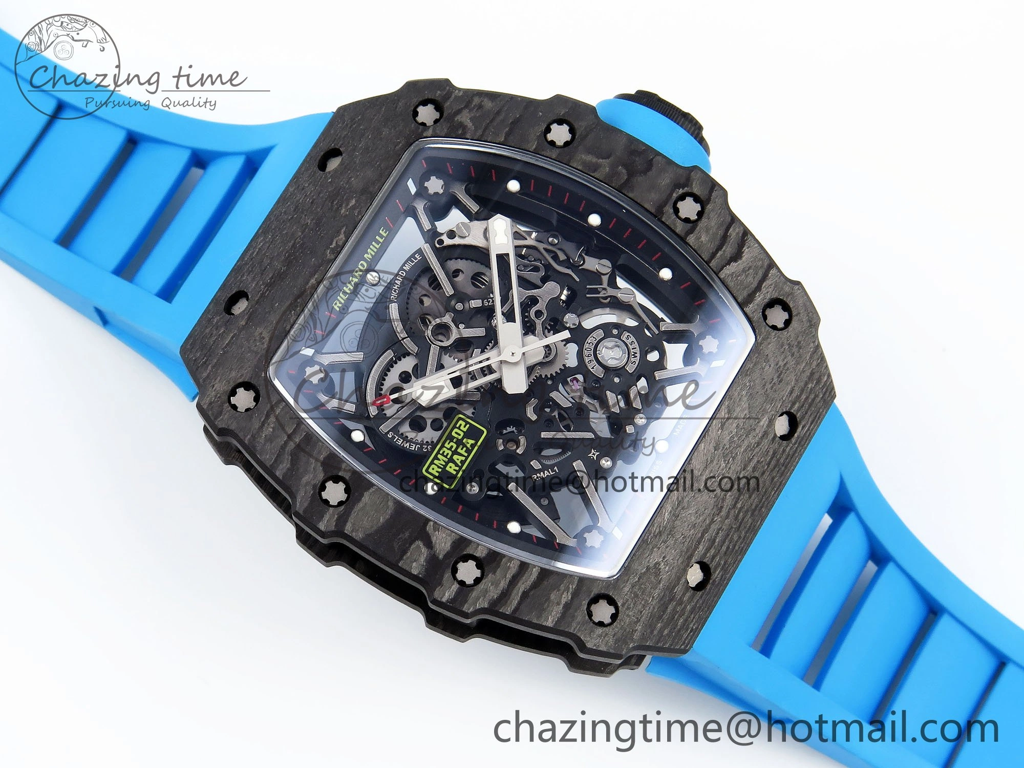 RM035 Black Carbon SONIC Best Edition Skeleton Dial on Blue Rubber Strap Clone RMUL TimelessDesign 9304