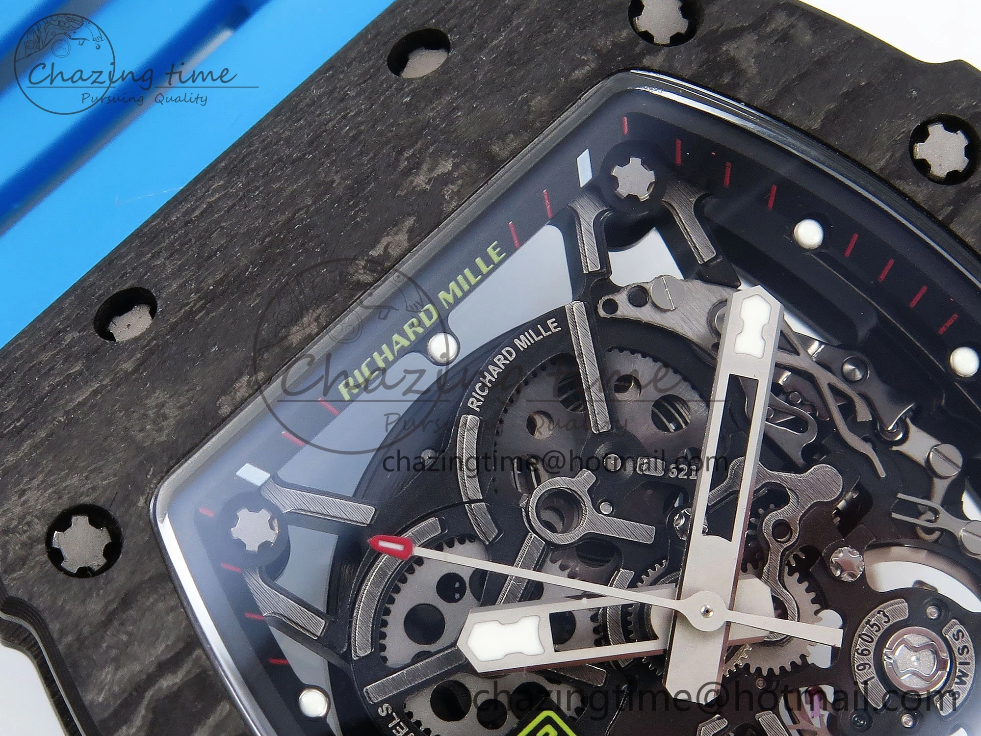 RM035 Black Carbon SONIC Best Edition Skeleton Dial on Blue Rubber Strap Clone RMUL TimelessDesign 9304