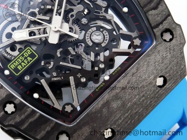 RM035 Black Carbon SONIC Best Edition Skeleton Dial on Blue Rubber Strap Clone RMUL TimelessDesign 9304