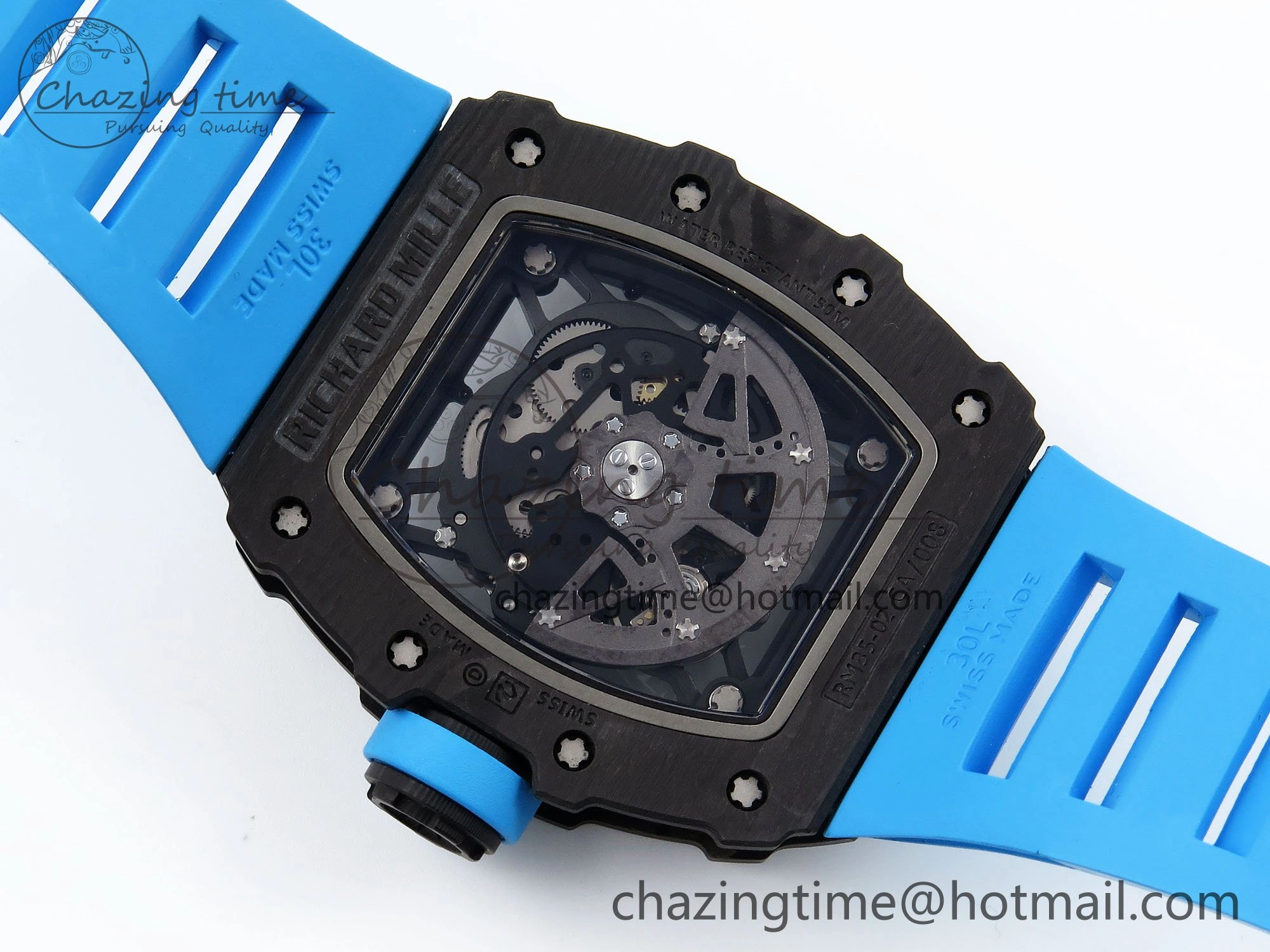 RM035 Black Carbon SONIC Best Edition Skeleton Dial on Blue Rubber Strap Clone RMUL TimelessDesign 9304