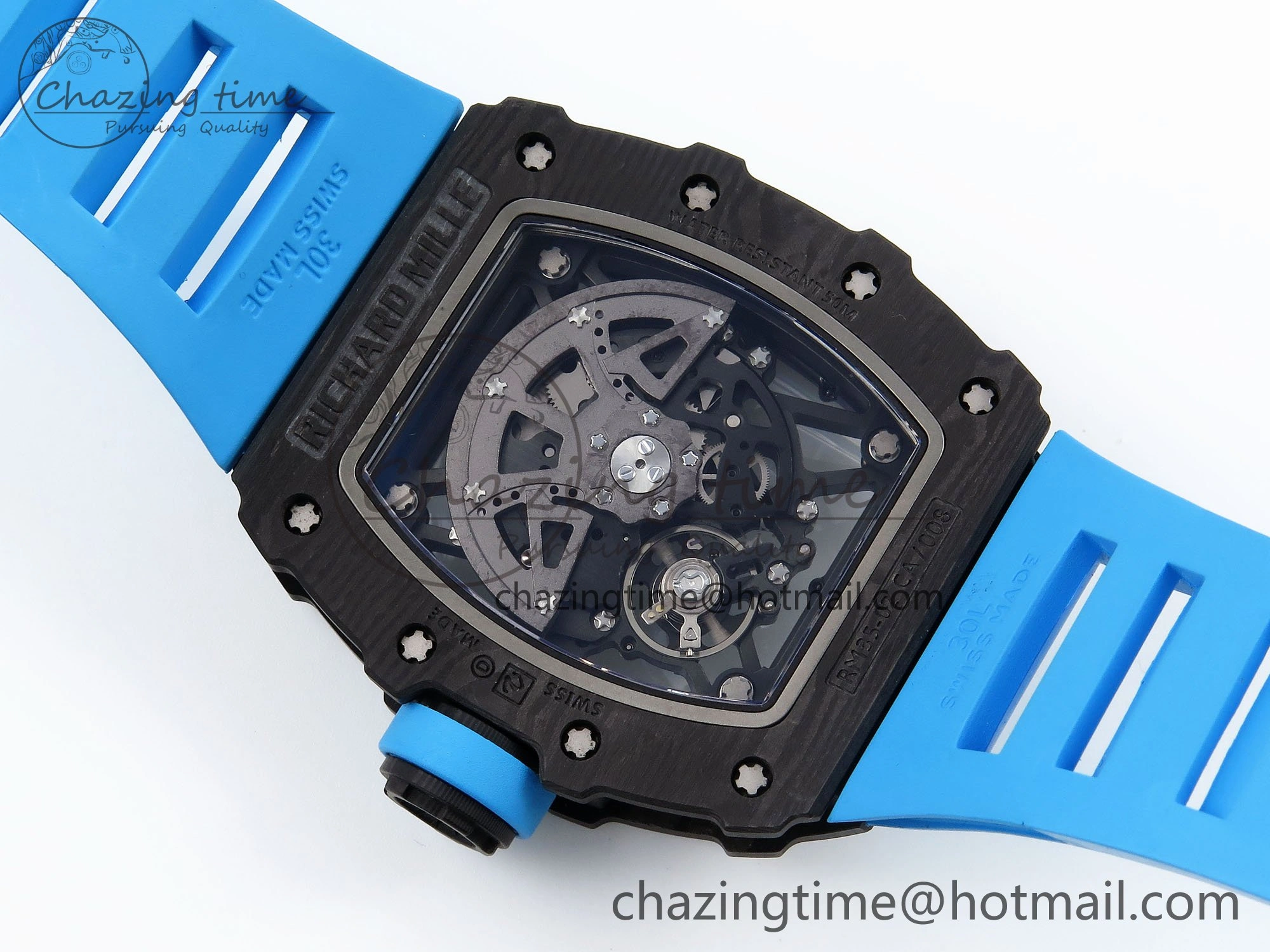 RM035 Black Carbon SONIC Best Edition Skeleton Dial on Blue Rubber Strap Clone RMUL TimelessDesign 9304