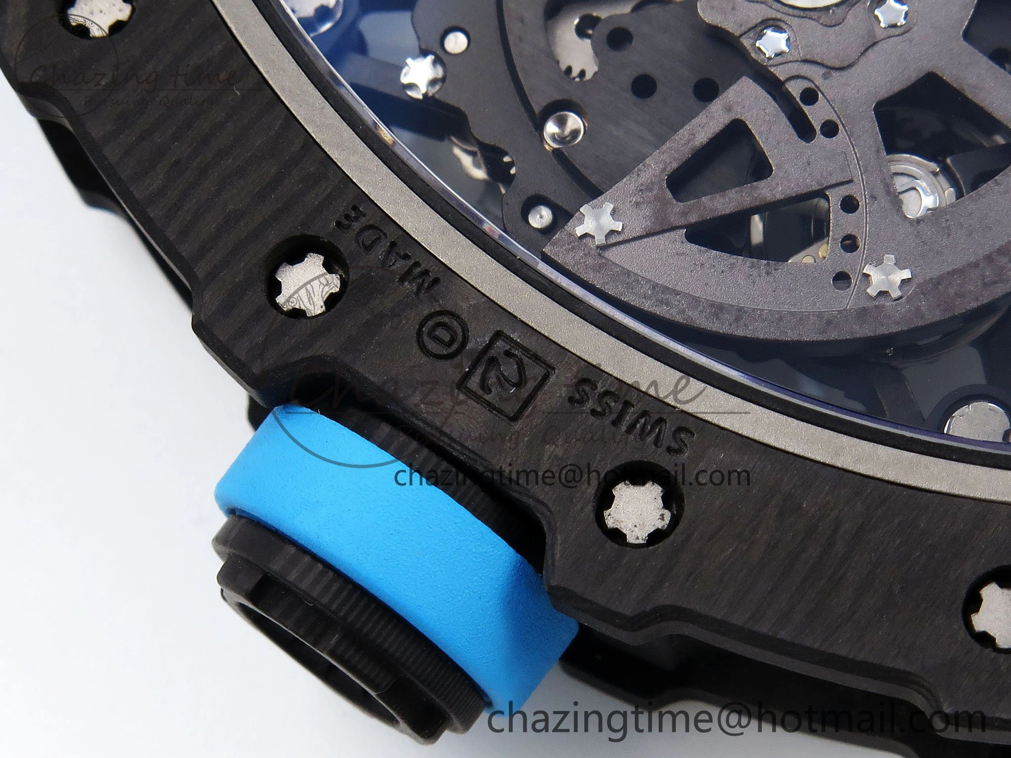 RM035 Black Carbon SONIC Best Edition Skeleton Dial on Blue Rubber Strap Clone RMUL TimelessDesign 9304