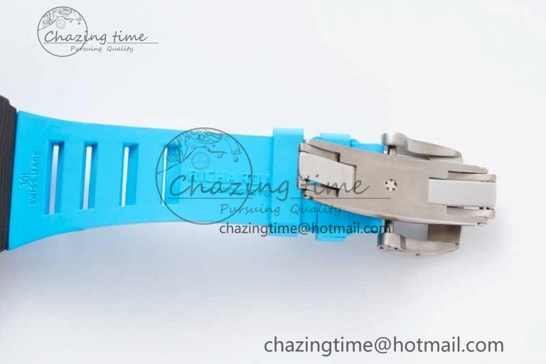 SmoothTexture RM035 Black Carbon SONIC Best Edition Skeleton Dial on Blue Rubber Strap Clone RMUL 9351