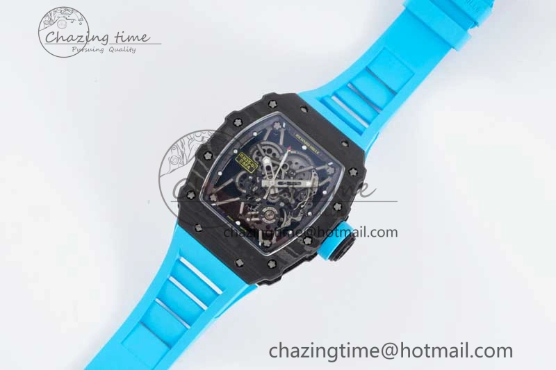 SmoothTexture RM035 Black Carbon SONIC Best Edition Skeleton Dial on Blue Rubber Strap Clone RMUL 9351