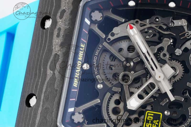 SmoothTexture RM035 Black Carbon SONIC Best Edition Skeleton Dial on Blue Rubber Strap Clone RMUL 9351
