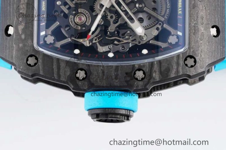 SmoothTexture RM035 Black Carbon SONIC Best Edition Skeleton Dial on Blue Rubber Strap Clone RMUL 9351