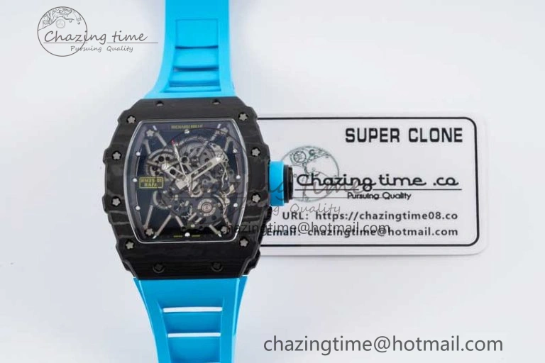 SmoothTexture RM035 Black Carbon SONIC Best Edition Skeleton Dial on Blue Rubber Strap Clone RMUL 9351