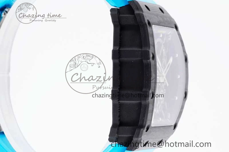 SmoothTexture RM035 Black Carbon SONIC Best Edition Skeleton Dial on Blue Rubber Strap Clone RMUL 9351