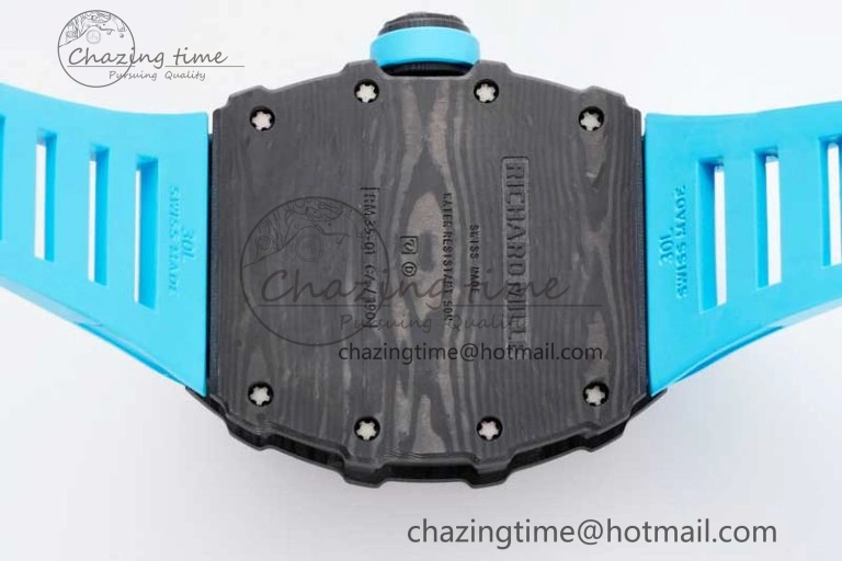 SmoothTexture RM035 Black Carbon SONIC Best Edition Skeleton Dial on Blue Rubber Strap Clone RMUL 9351