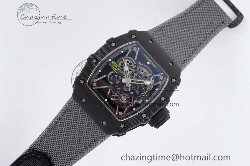 RM035 Black Carbon SONIC Best Edition Skeleton Dial on Gray Nylon Strap Clone RMUL Breathable 9349