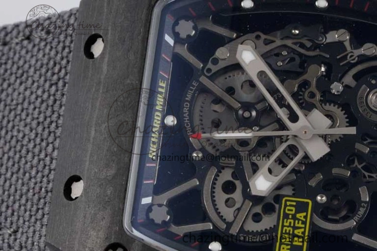 RM035 Black Carbon SONIC Best Edition Skeleton Dial on Gray Nylon Strap Clone RMUL Breathable 9349