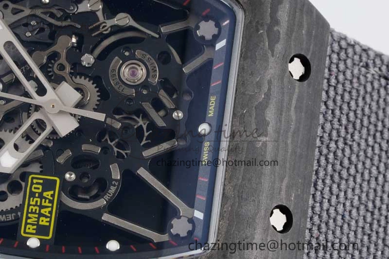 RM035 Black Carbon SONIC Best Edition Skeleton Dial on Gray Nylon Strap Clone RMUL Breathable 9349