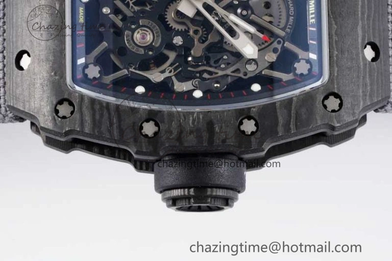 RM035 Black Carbon SONIC Best Edition Skeleton Dial on Gray Nylon Strap Clone RMUL Breathable 9349