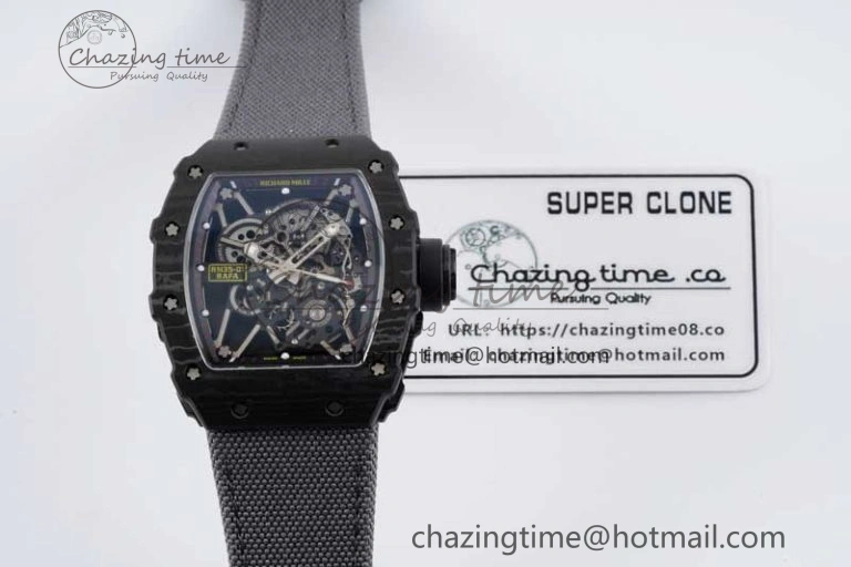 RM035 Black Carbon SONIC Best Edition Skeleton Dial on Gray Nylon Strap Clone RMUL Breathable 9349