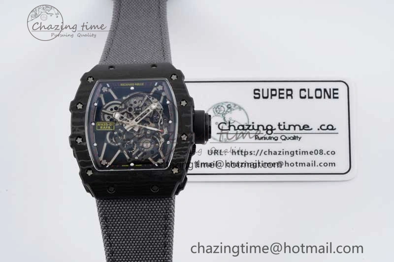 RM035 Black Carbon SONIC Best Edition Skeleton Dial on Gray Nylon Strap Clone RMUL Breathable 9349