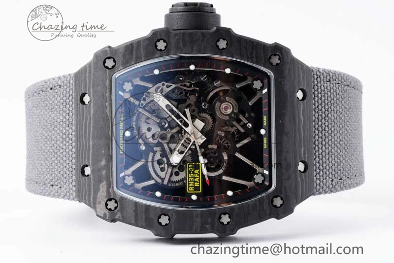 RM035 Black Carbon SONIC Best Edition Skeleton Dial on Gray Nylon Strap Clone RMUL Breathable 9349