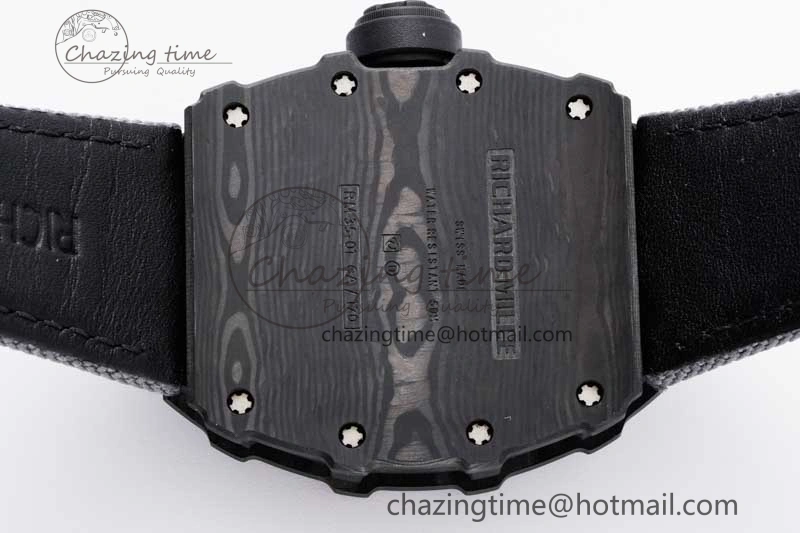 RM035 Black Carbon SONIC Best Edition Skeleton Dial on Gray Nylon Strap Clone RMUL Breathable 9349