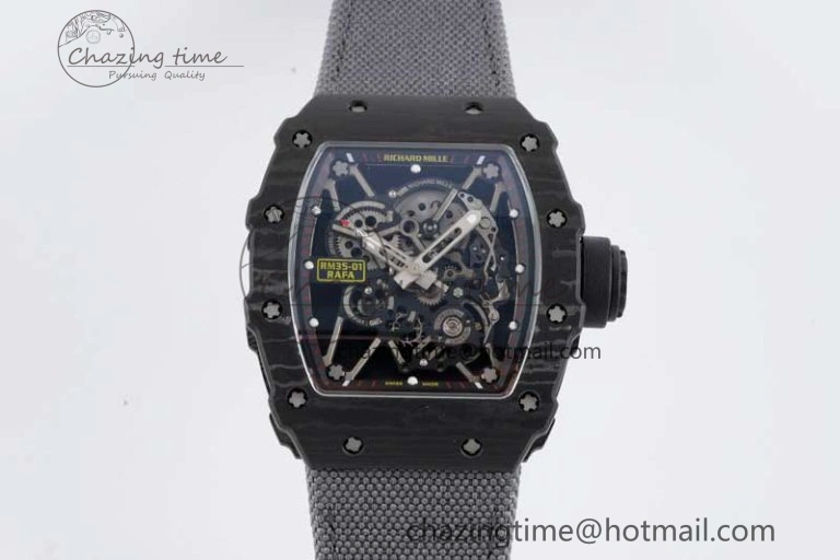 RM035 Black Carbon SONIC Best Edition Skeleton Dial on Gray Nylon Strap Clone RMUL Breathable 9349