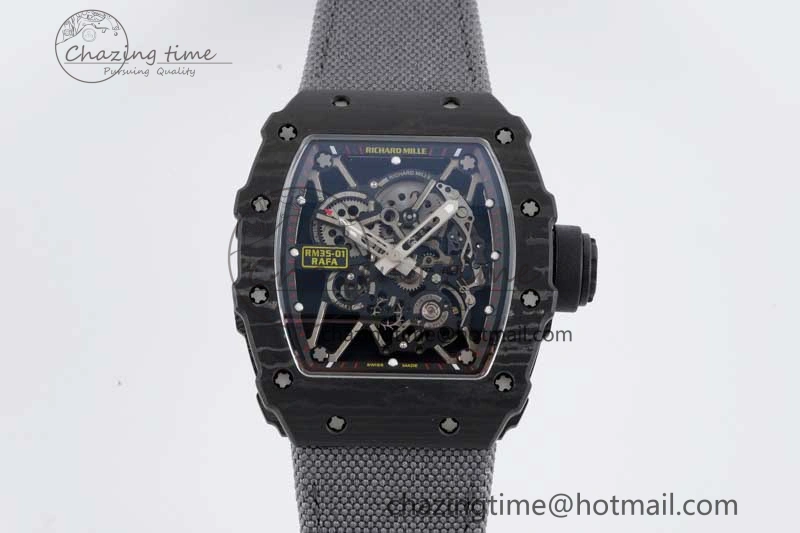 RM035 Black Carbon SONIC Best Edition Skeleton Dial on Gray Nylon Strap Clone RMUL Breathable 9349