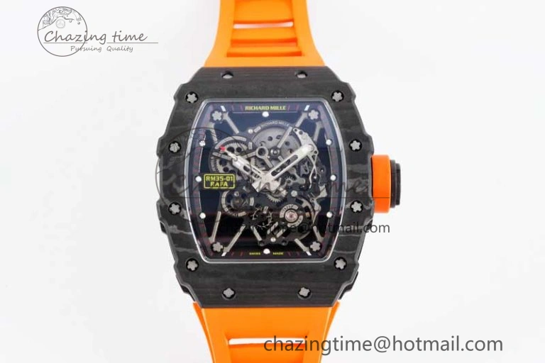 RM035 Black Carbon SONIC Best Edition Skeleton Dial on Orange Rubber Strap Clone RMUL Unisex 9352