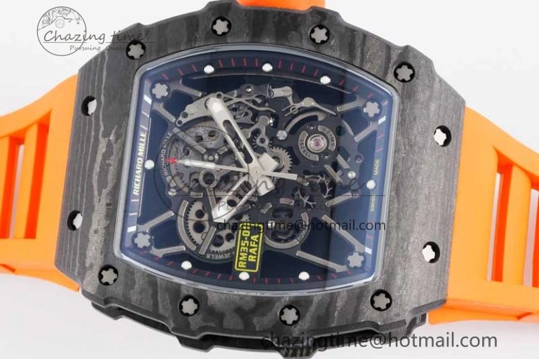 RM035 Black Carbon SONIC Best Edition Skeleton Dial on Orange Rubber Strap Clone RMUL Unisex 9352