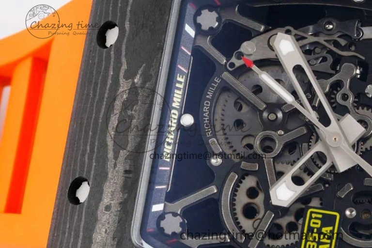 RM035 Black Carbon SONIC Best Edition Skeleton Dial on Orange Rubber Strap Clone RMUL Unisex 9352