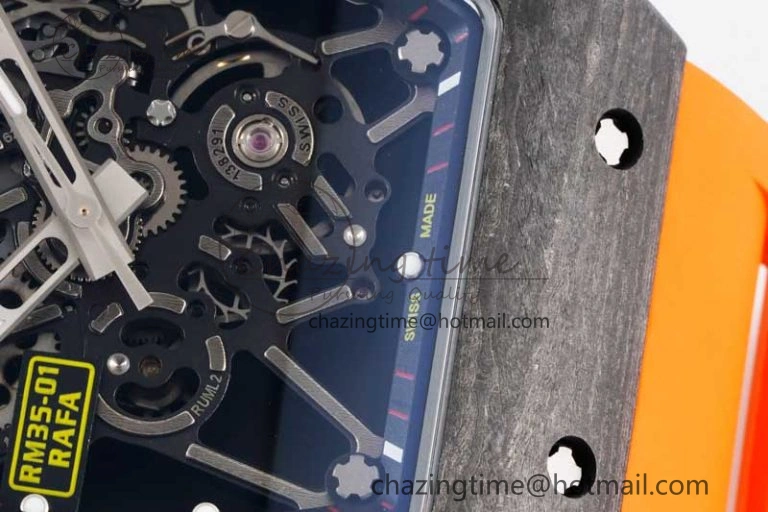 RM035 Black Carbon SONIC Best Edition Skeleton Dial on Orange Rubber Strap Clone RMUL Unisex 9352