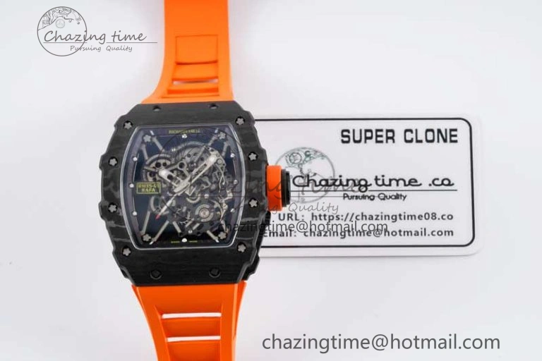 RM035 Black Carbon SONIC Best Edition Skeleton Dial on Orange Rubber Strap Clone RMUL Unisex 9352