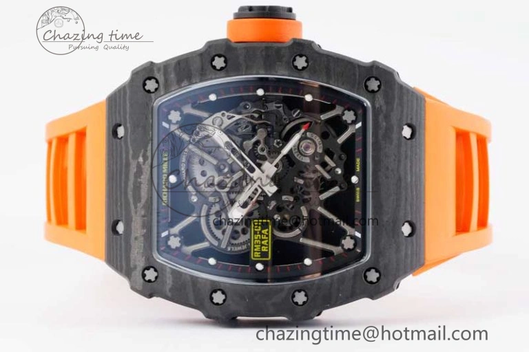 RM035 Black Carbon SONIC Best Edition Skeleton Dial on Orange Rubber Strap Clone RMUL Unisex 9352