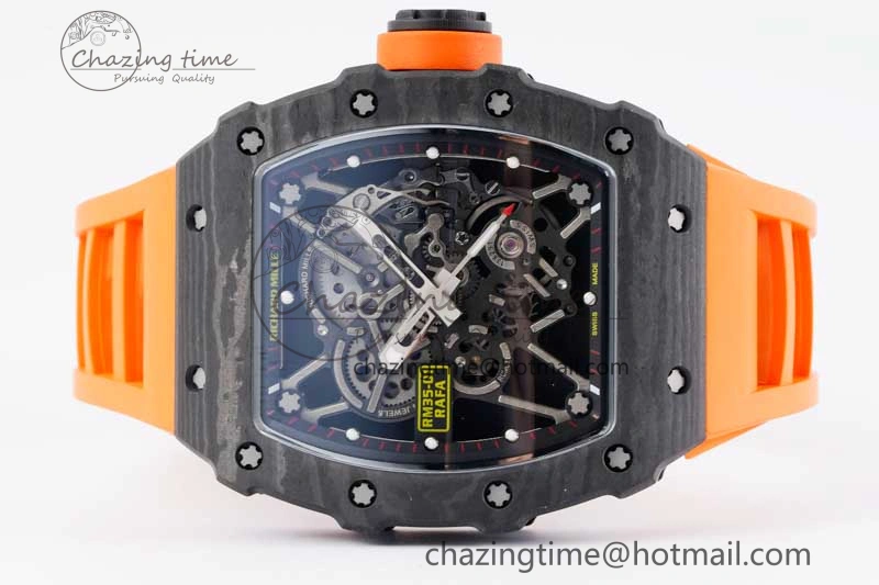 RM035 Black Carbon SONIC Best Edition Skeleton Dial on Orange Rubber Strap Clone RMUL Unisex 9352