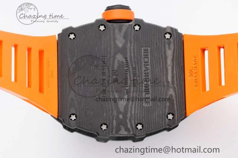 RM035 Black Carbon SONIC Best Edition Skeleton Dial on Orange Rubber Strap Clone RMUL Unisex 9352