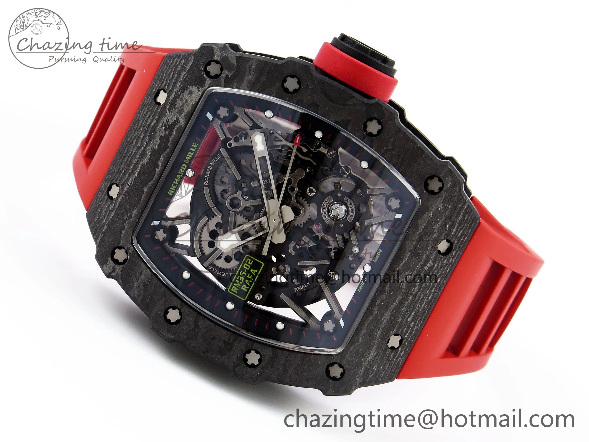 Sophisticated RM035 Black Carbon SONIC Best Edition Skeleton Dial on Red Rubber Strap Clone RMUL 9306