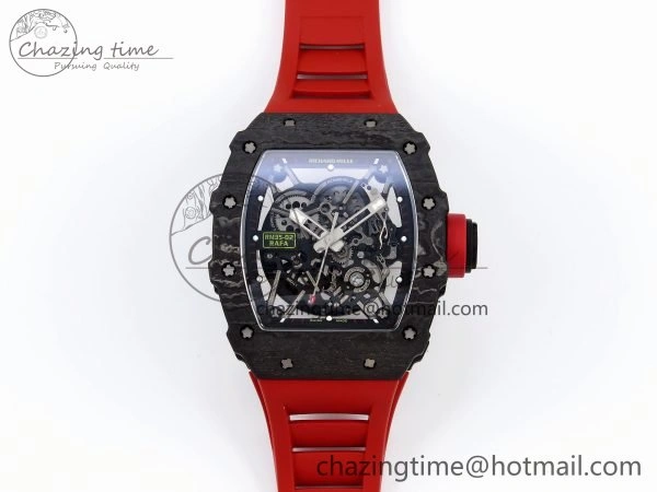 Sophisticated RM035 Black Carbon SONIC Best Edition Skeleton Dial on Red Rubber Strap Clone RMUL 9306