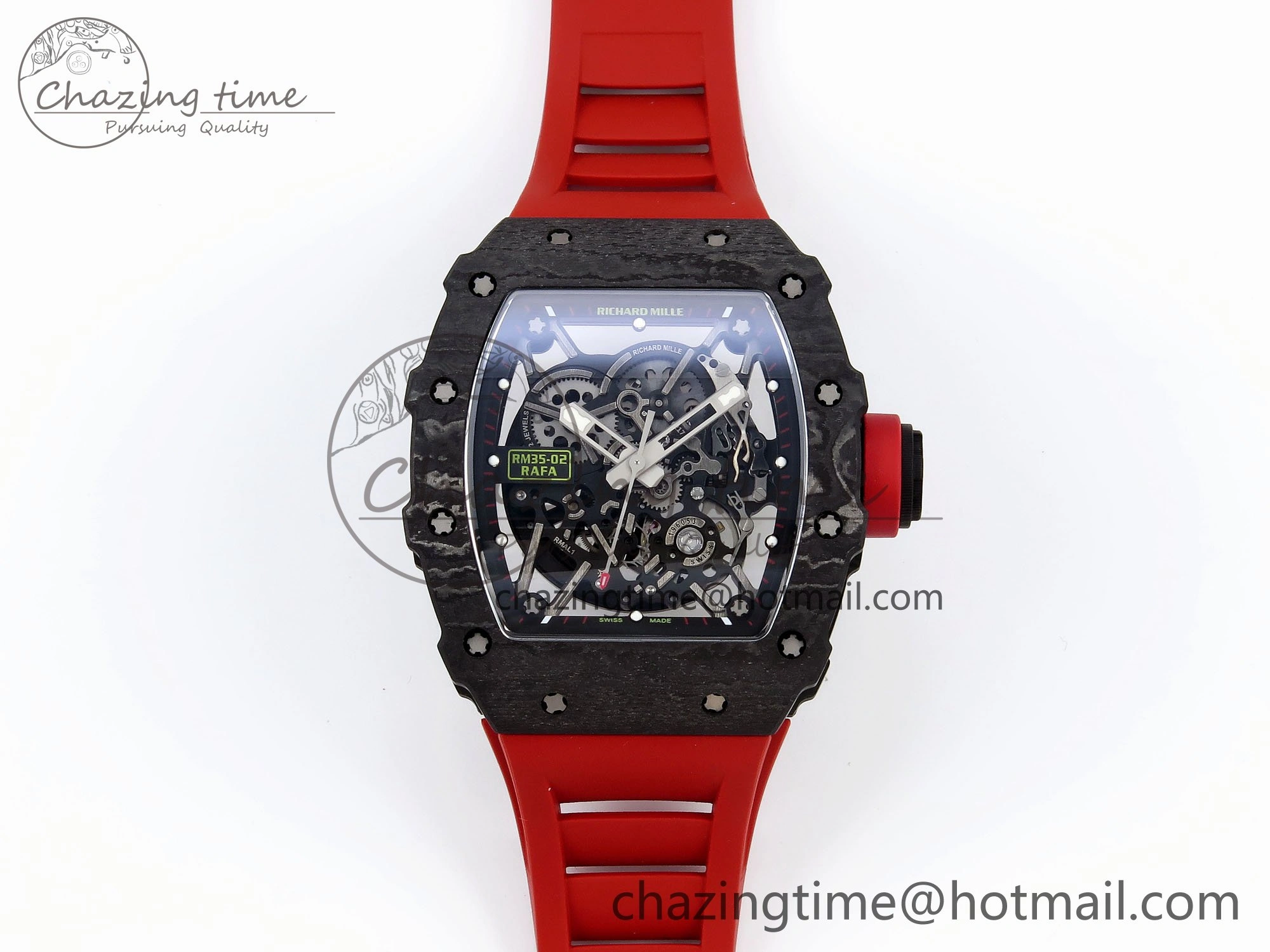 Sophisticated RM035 Black Carbon SONIC Best Edition Skeleton Dial on Red Rubber Strap Clone RMUL 9306