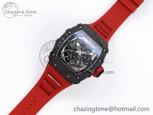 Sophisticated RM035 Black Carbon SONIC Best Edition Skeleton Dial on Red Rubber Strap Clone RMUL 9306